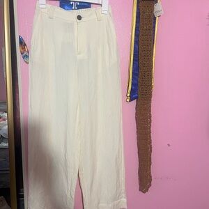 Cream Wide-Leg Pants